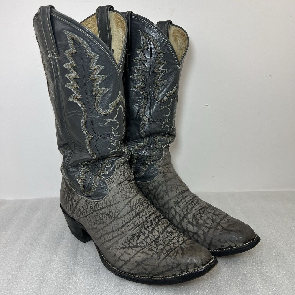 VTG Justin 8050 Grey Wildebeest Leather Cowboy Boots Mens 10 D USA Rick Grimes